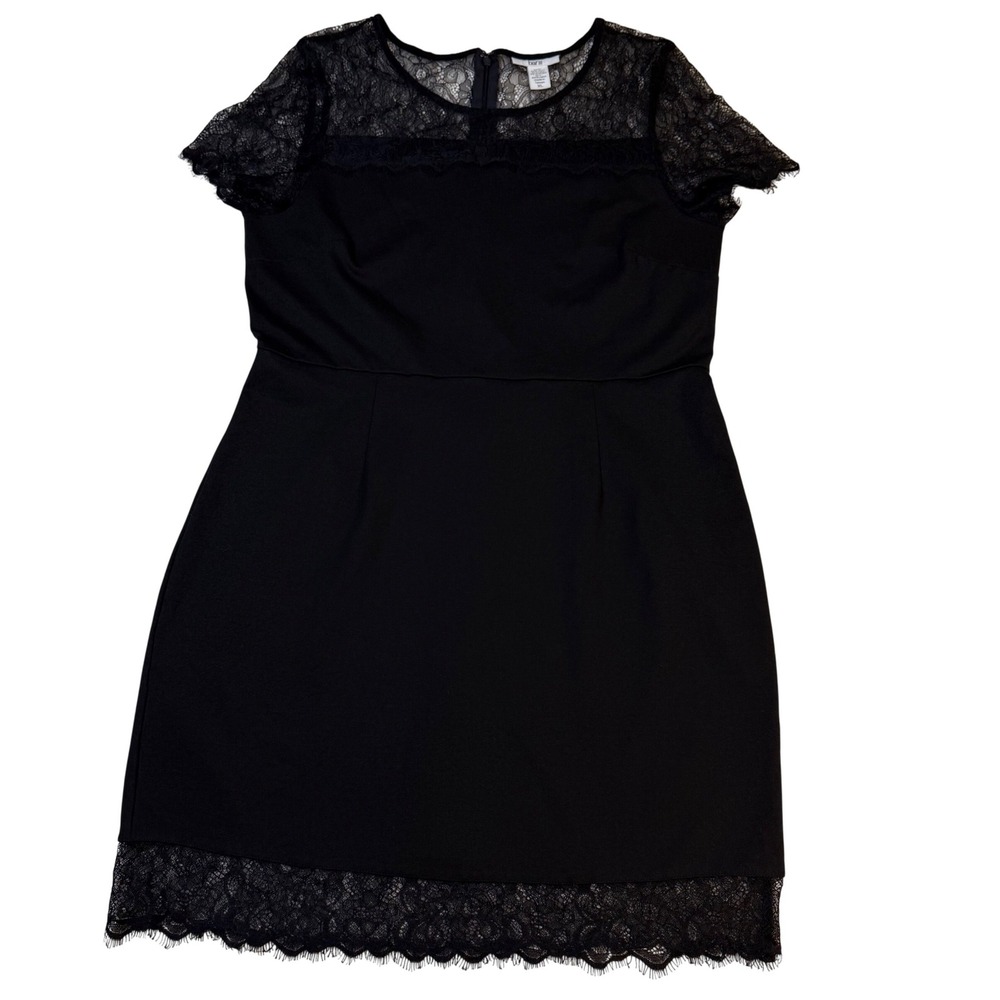 Black Lace Yoke Shift Dress Eyelash Hem XL Wedding Guest Dance Dress